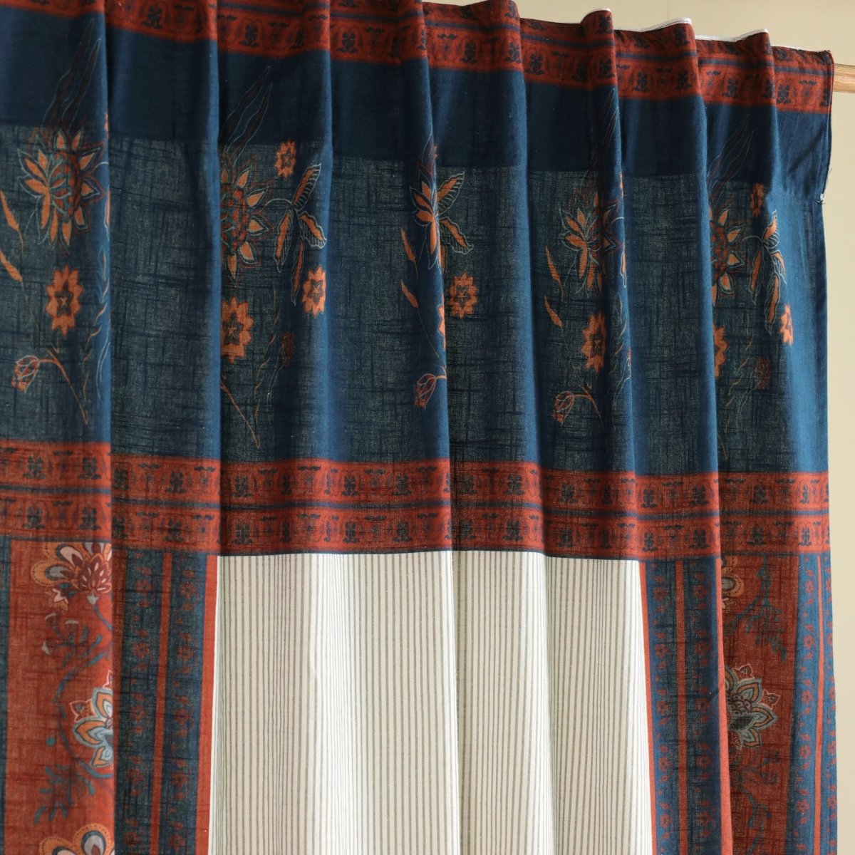Pure Cotton Curtains set in Ivory Maroon and Navy Blue Colours, available in 7ft pack of 1