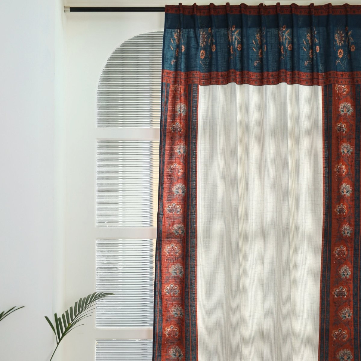 Pure Cotton Curtains set in Maroon Navy Blue and Ivory Colours, available in 7ft in set of 3