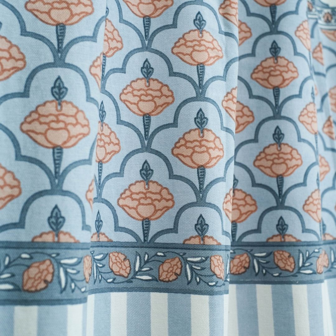 Pure Cotton Curtains in soft blue colours, available in 7ft.