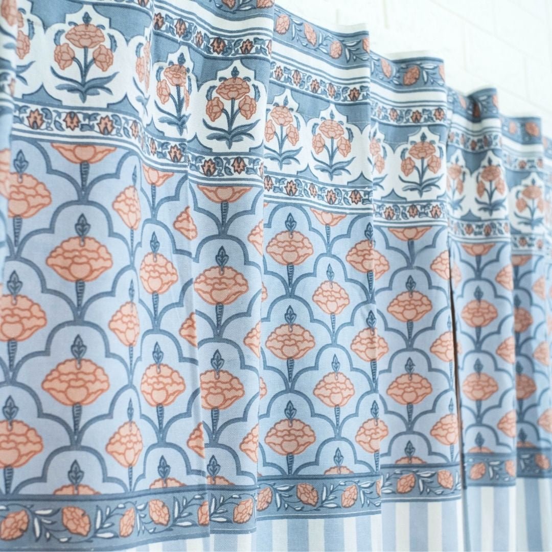 Pure Cotton Curtains in soft blue colours, available in 7ft.