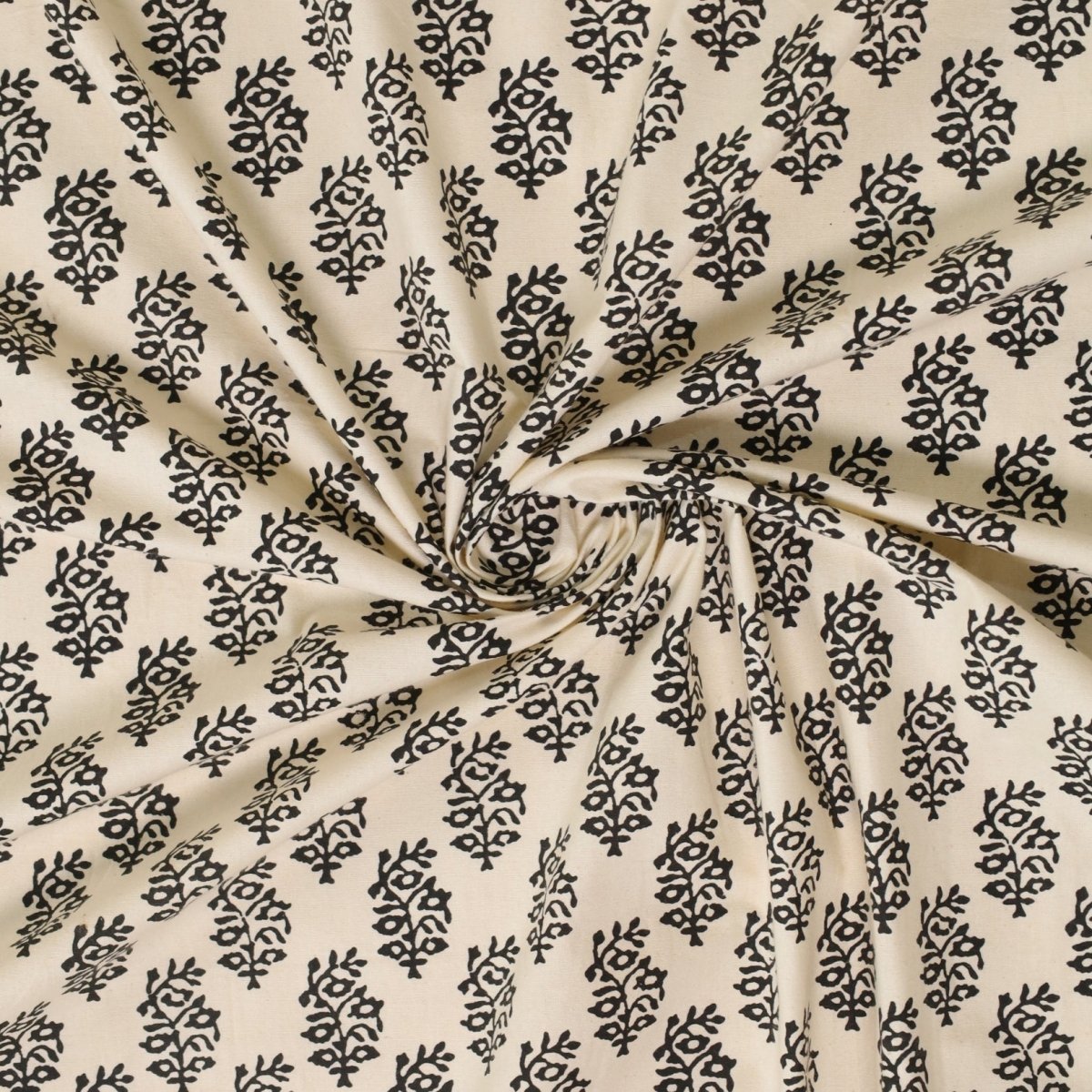 Cotton Bed sheet in Queen Size With 2 Pillow Covers Hand Printed In Mustard & Black Floral Print