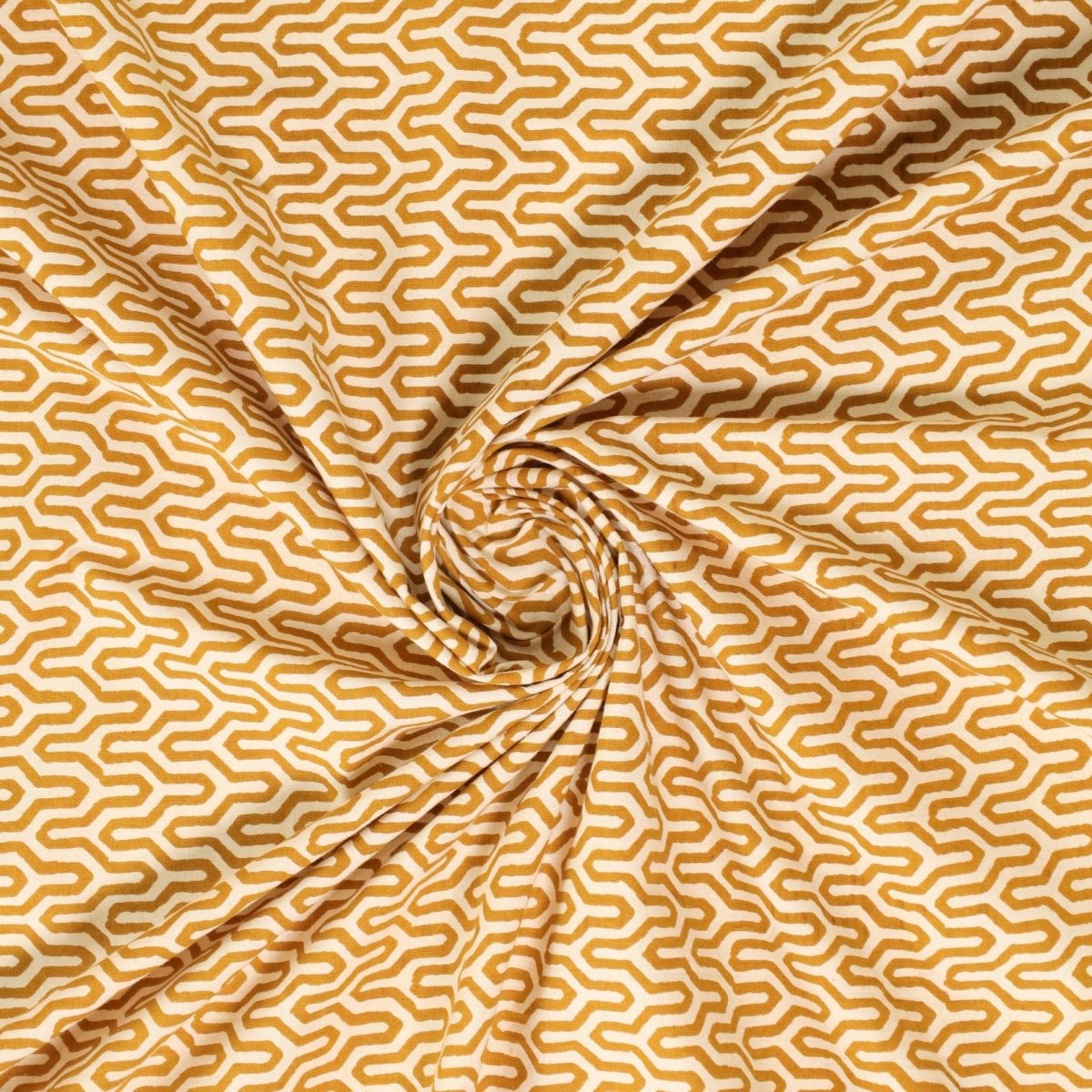 Cotton Bed sheet in Queen Size With 2 Pillow Covers Hand Printed In Mustard & Black