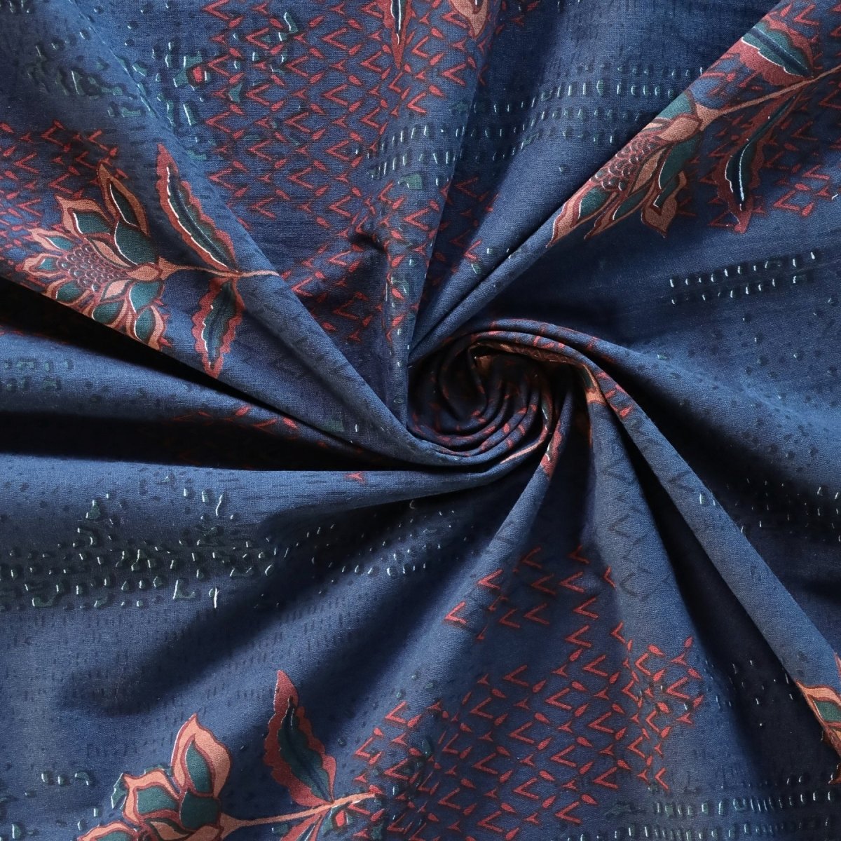 Navy Blue and Brick Red Pure Cotton Queen Bedcover | Handprinted