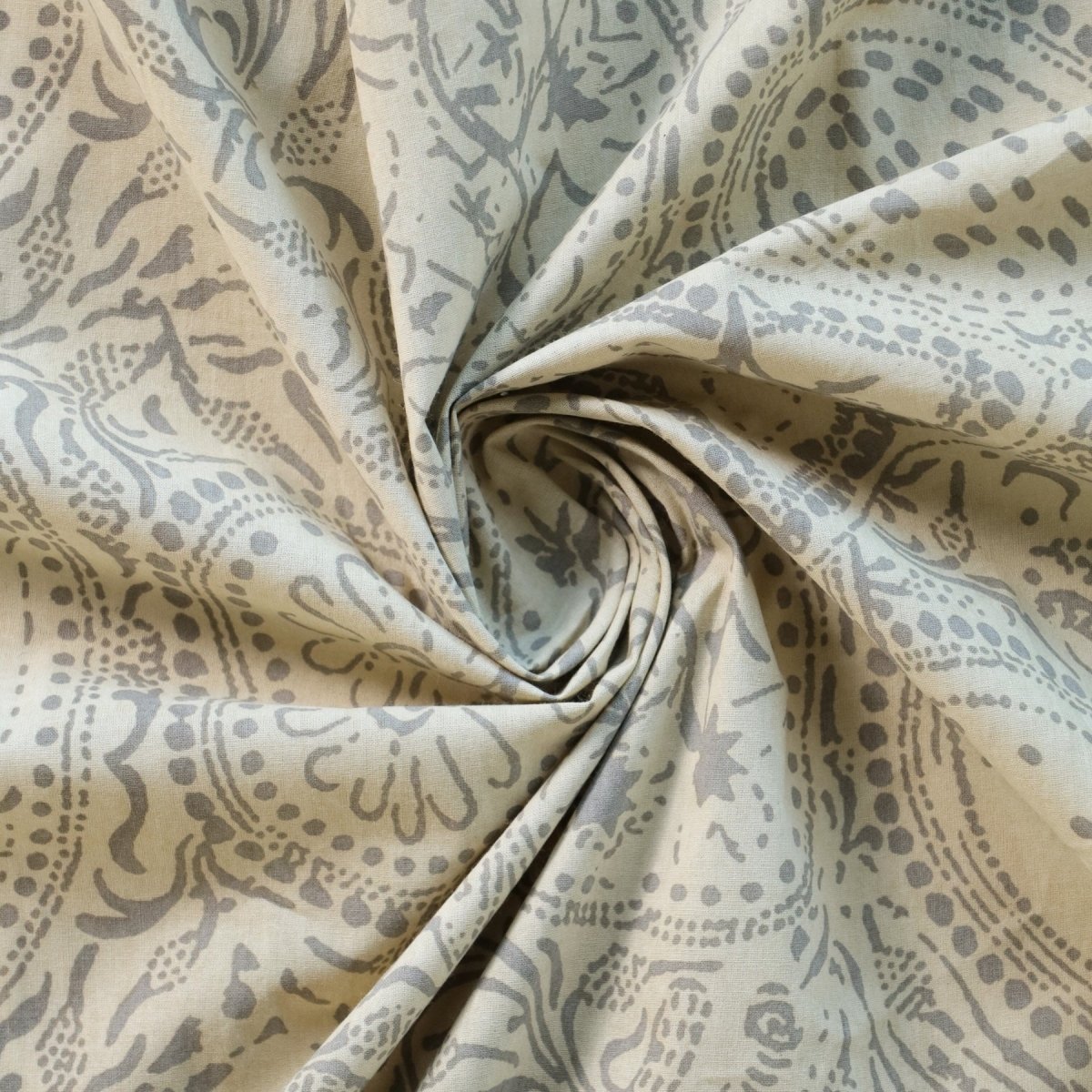 Beige and Navy Blue Pure Cotton Bedsheet | Queen Size | Handprinted