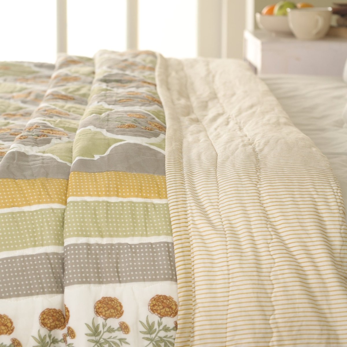 Pure Cotton Quilt in Green and Sage | Single and Queen | Peepul Tree