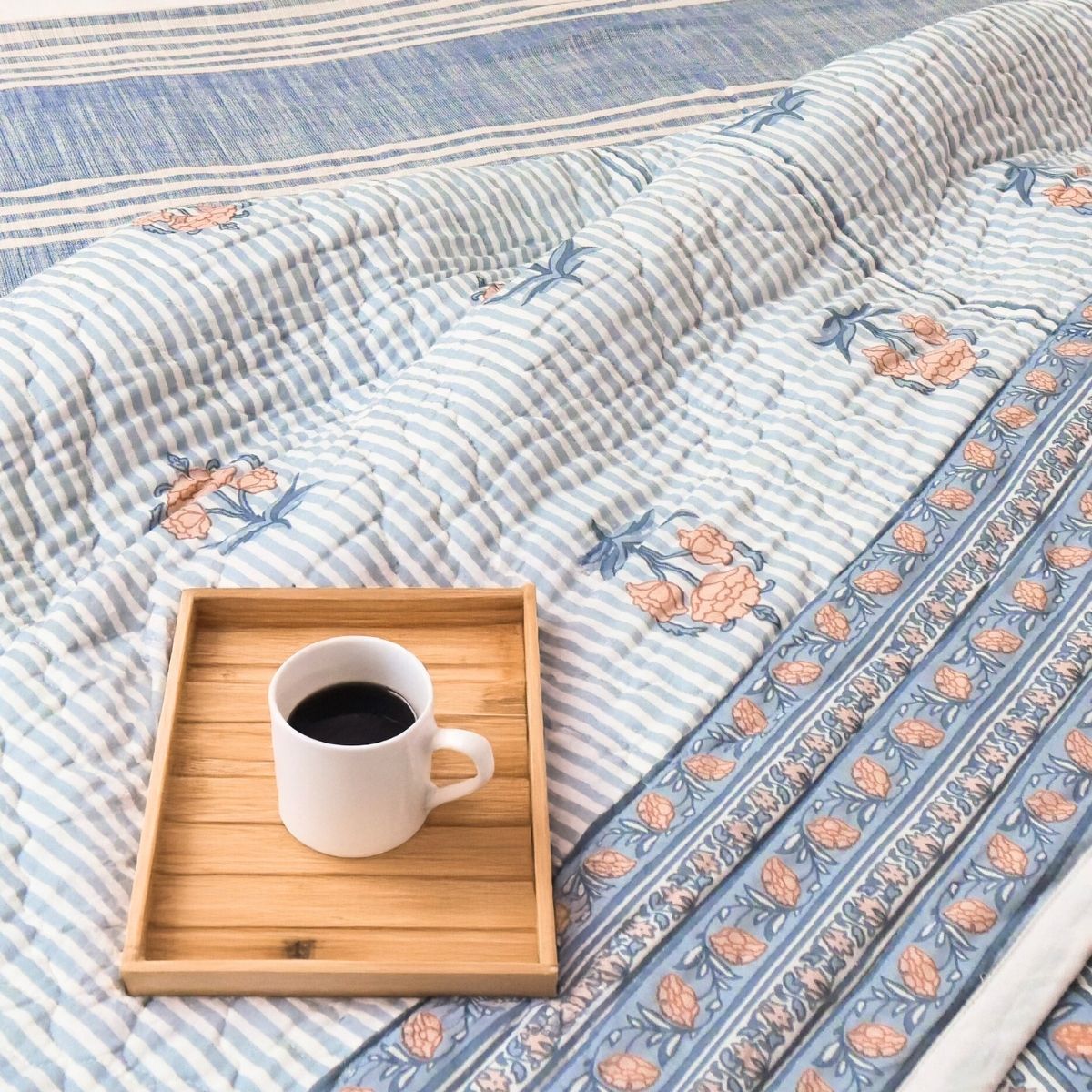Pure Cotton Quilt in Blue and Dusty Pink | Single and Double | Peepul Tree