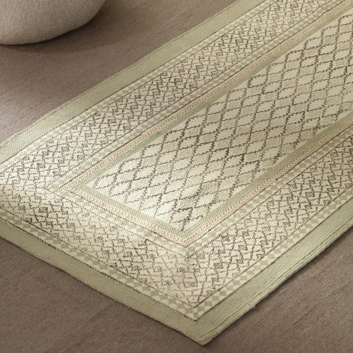 Hand block printed Cotton Floor Rug for Living Room and Bedroom  in Aqua Green | Soft Washable Rug