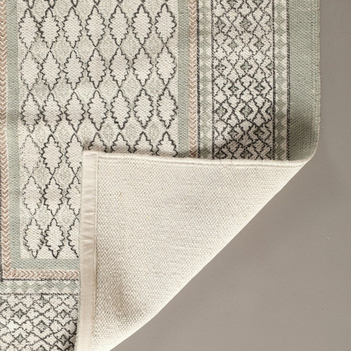 Hand block printed Cotton Floor Rug for Living Room and Bedroom  in Aqua Green | Soft Washable Rug