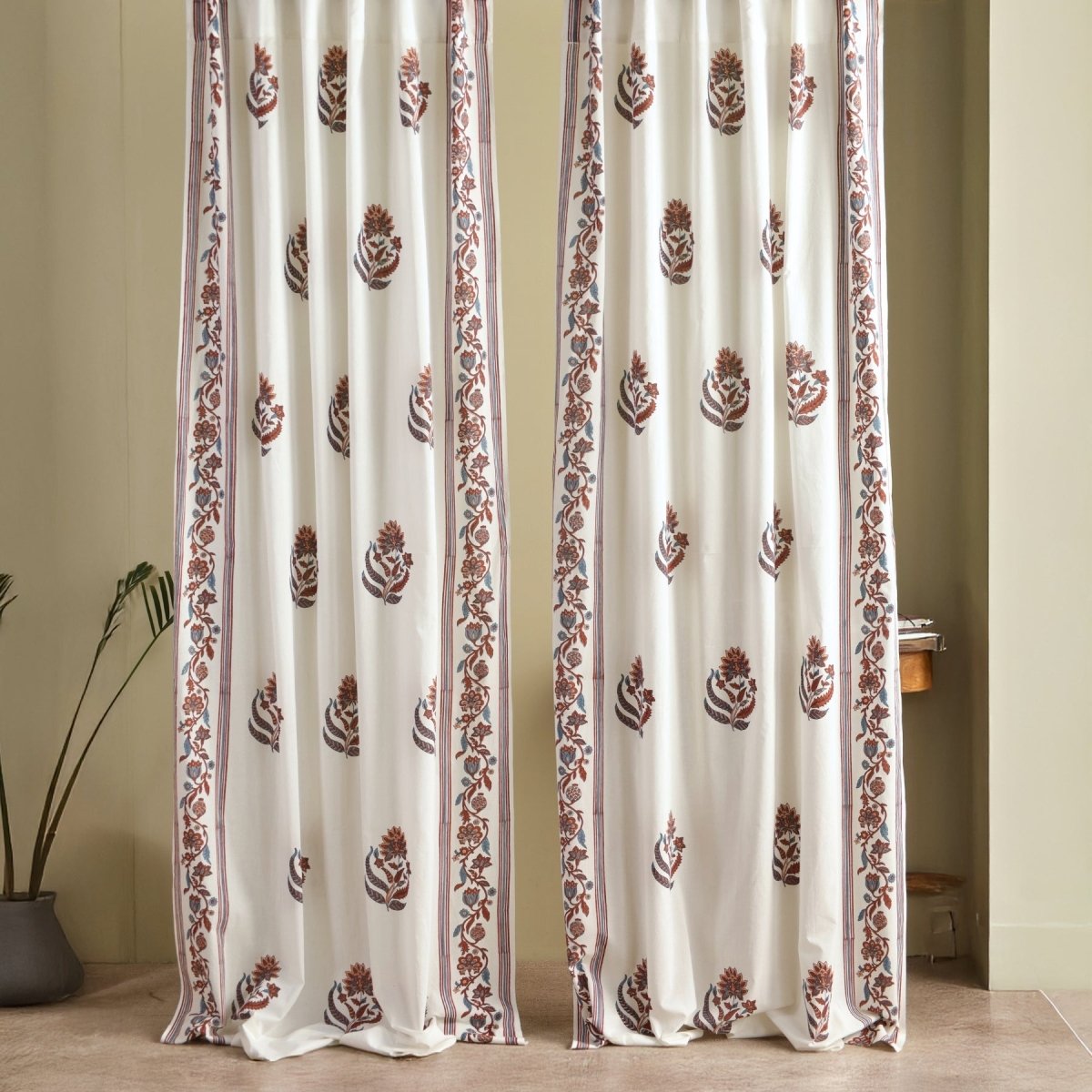 Sheer Curtain in Off White, Brick Red and Navy made with fine Mulmul cotton | 7 Feet | Set of 1 and 2