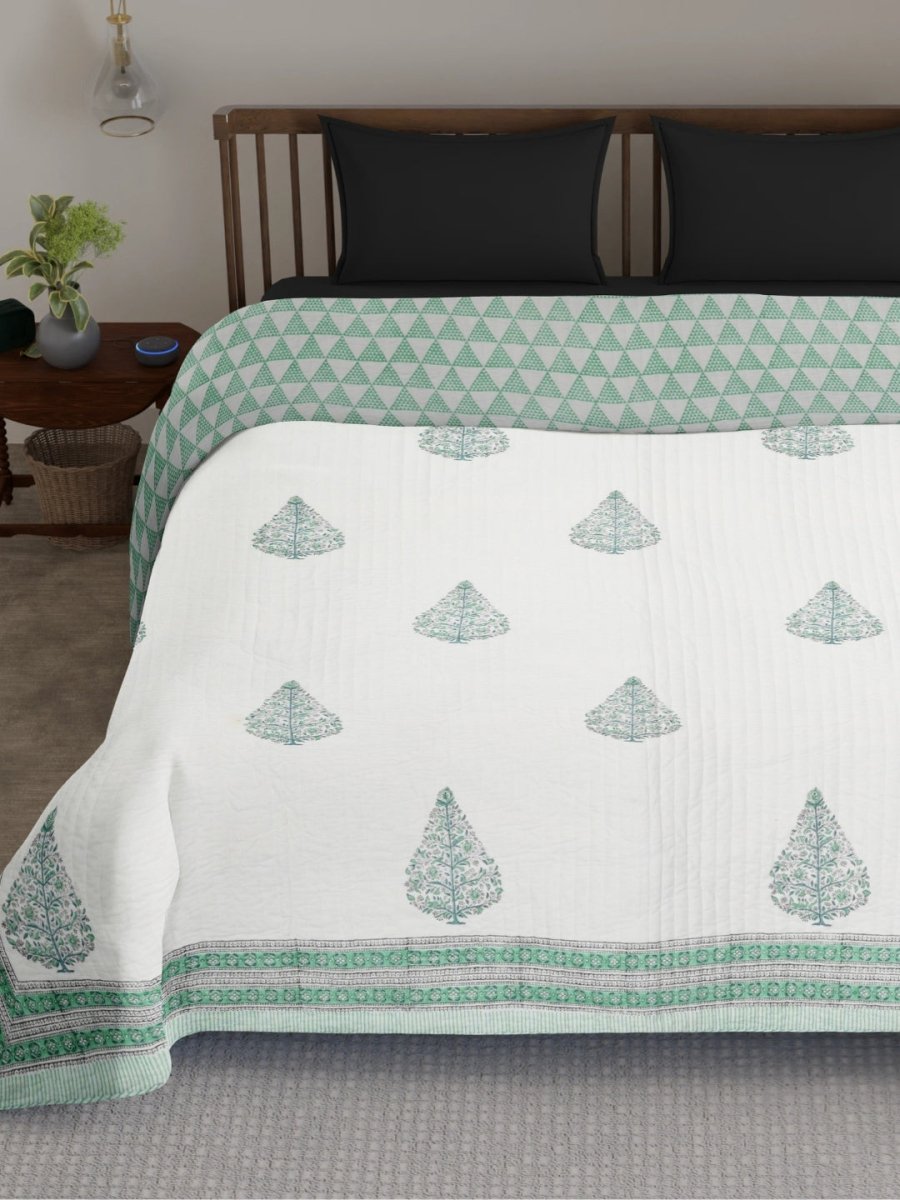 Quilted Reversible Double Bedcover | King Size | Blockprinted