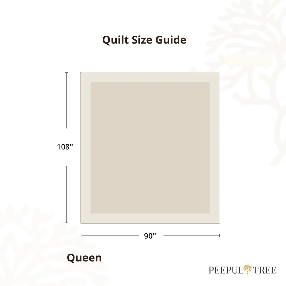 Quilted Double Bed Cover in Fine Cotton | Reversible Block Printed with Ornate Trees | Queen Size 90 x 108 inches