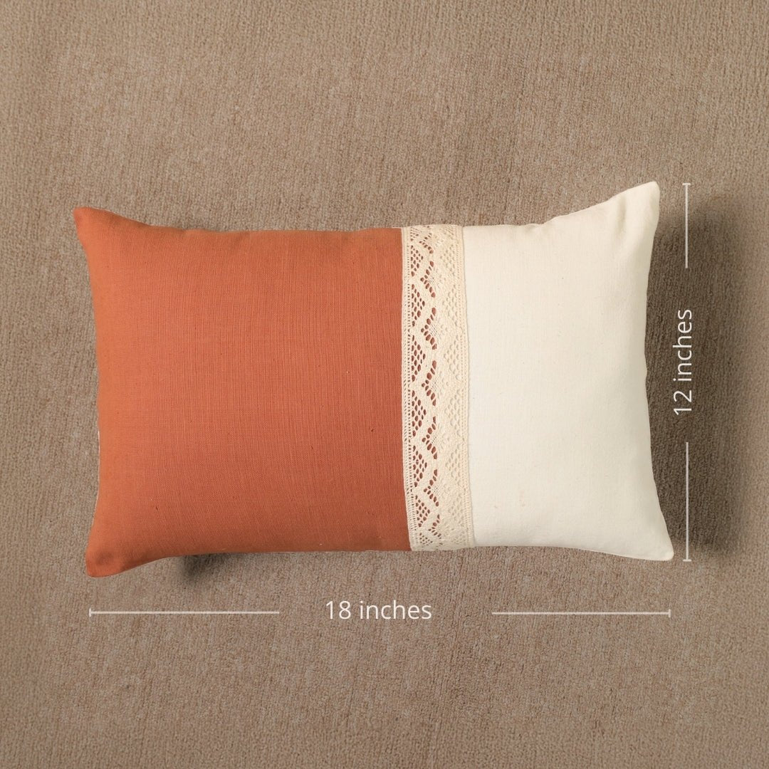 Rectangular Pure Cotton Crochet Cushion Cover in Rust and Off White | Set of 1 and 2
