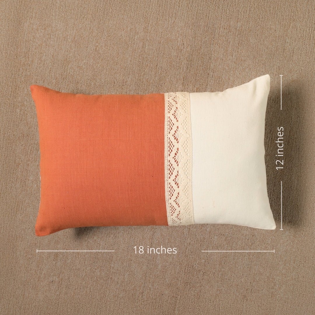 Rectangular Pure Cotton Crochet Cushion Cover in Rust and Off White | Set of 1 and 2