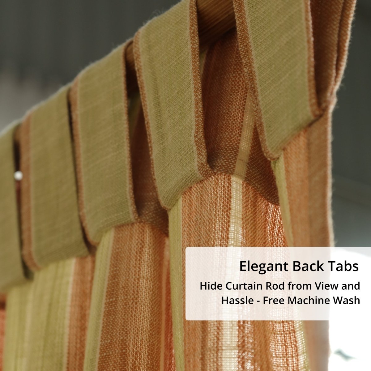 Cotton Curtain in Rust and Green Striped Pattern Handwoven 7 ft and 9 ft Length