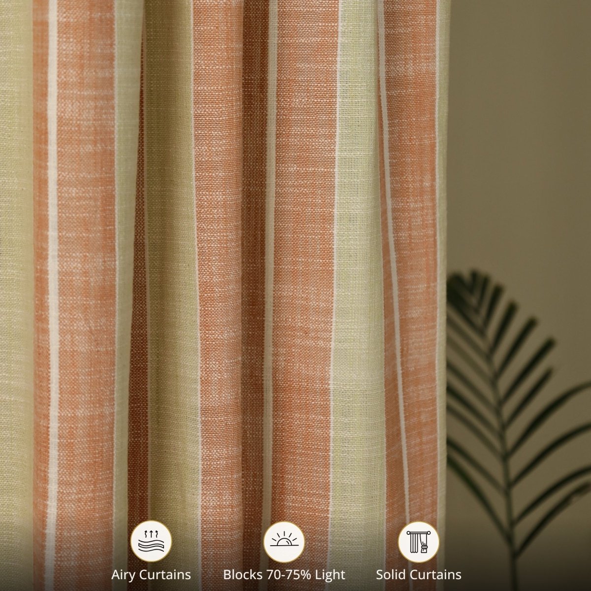 Cotton Curtain in Rust and Green Striped Pattern Handwoven 7 ft and 9 ft Length