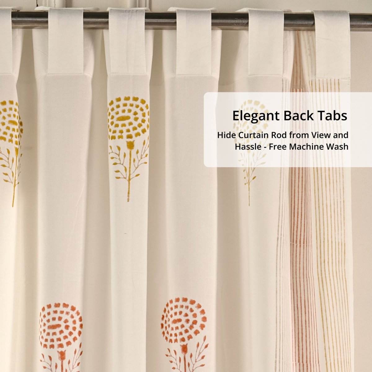 Pure Cotton Sheer Curtains in floral patterns in Rust Mustard and Taupe, available in 5ft and 7ft