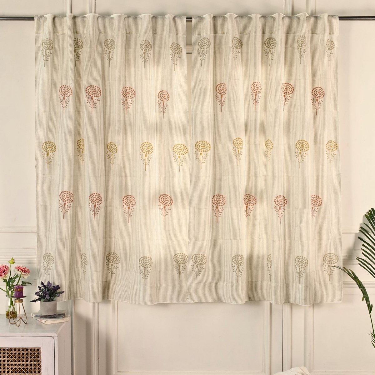 Pure Cotton Sheer and solid Curtains set in Sage, Rust, Mustard and Teal Colours, available in 5ft and 7ft