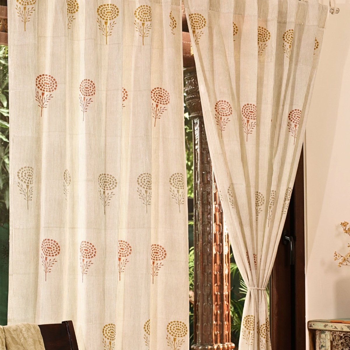 Pure Cotton Sheer and solid Curtains set in Sage, Rust, Mustard and Teal Colours, available in 5ft and 7ft