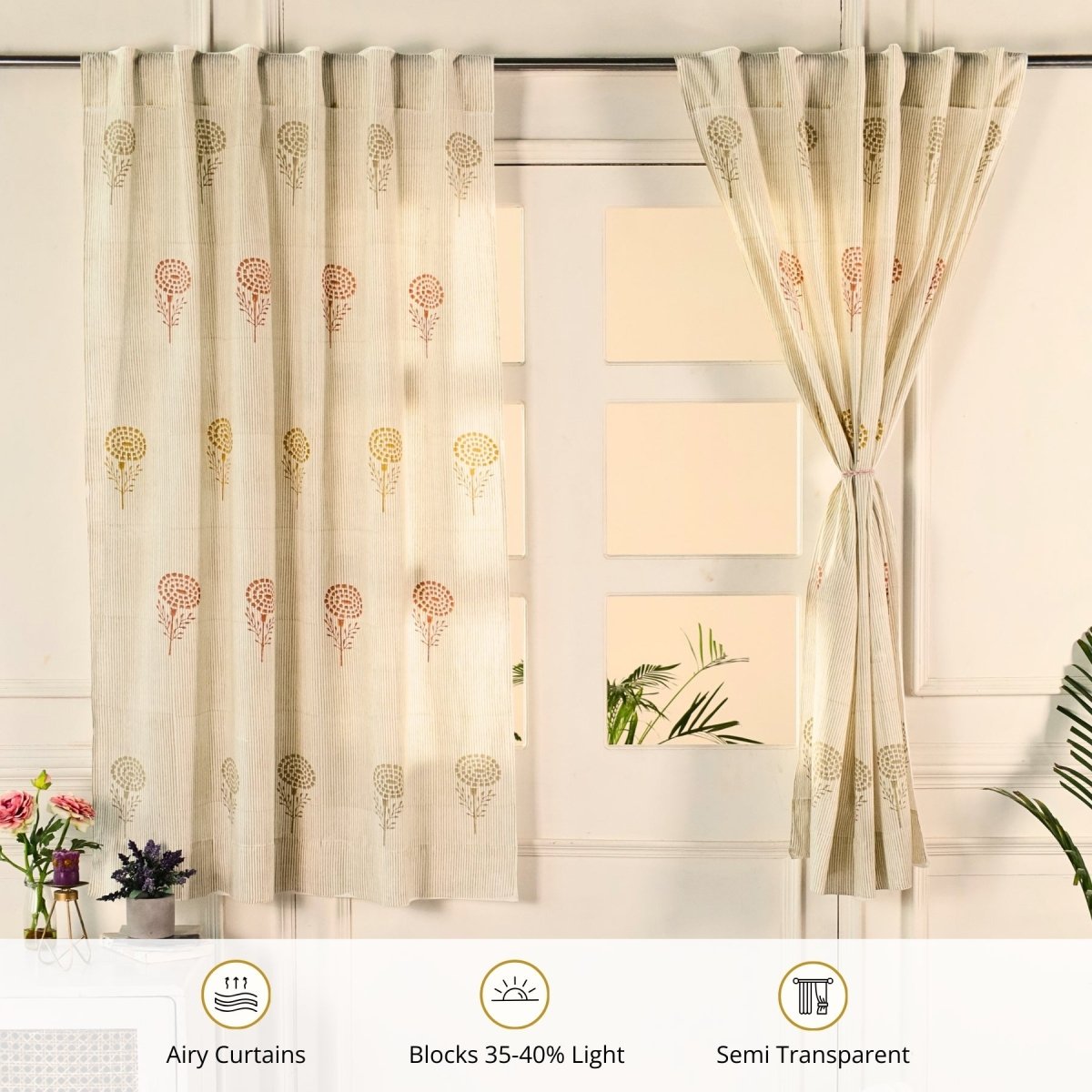 Pure Cotton Sheer and solid Curtains set in Sage, Rust, Mustard and Teal Colours, available in 5ft and 7ft