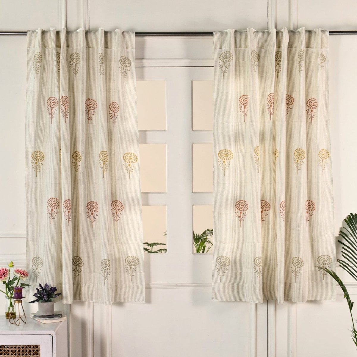 Pure Cotton Sheer and solid Curtains set in Sage, Rust, Mustard and Teal Colours, available in 5ft and 7ft