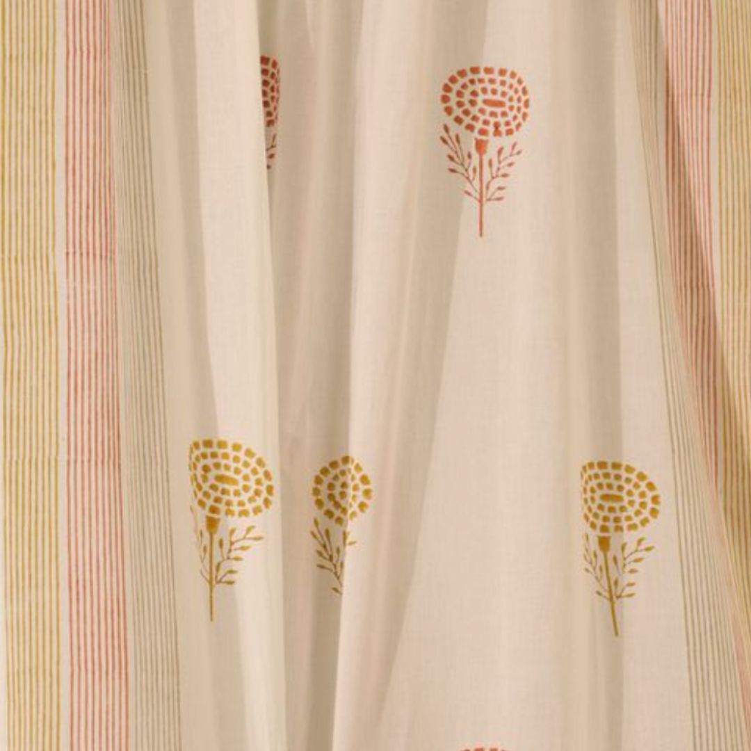 Pure Cotton Sheer Curtains in floral patterns in Rust Mustard and Taupe, available in 5ft and 7ft