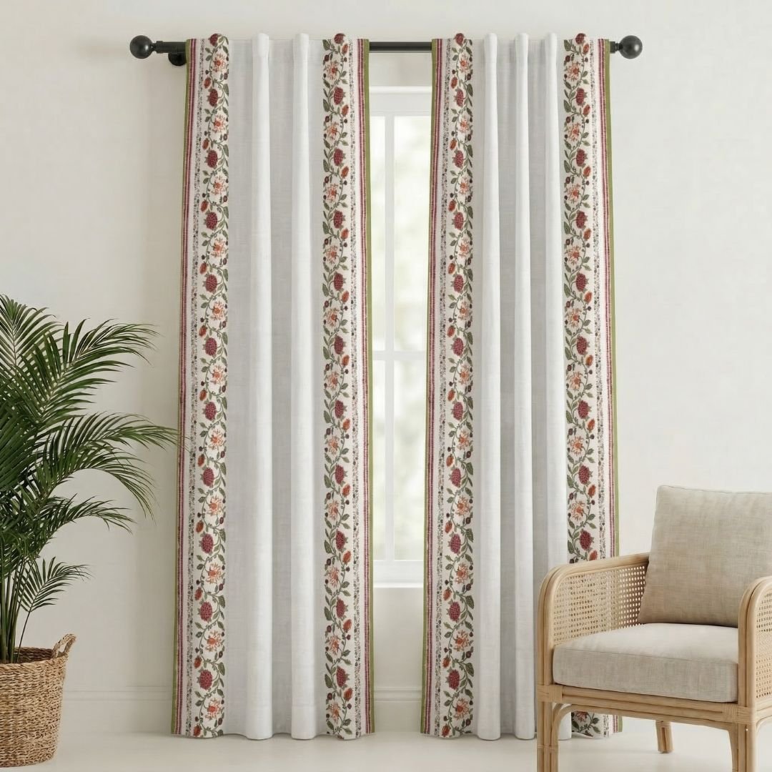 Pure Cotton Sheer Curtains in floral patterns, available in 5ft and 7ft