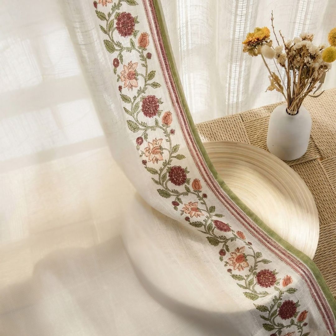 Pure Cotton Sheer Curtains in floral patterns, available in 5ft and 7ft