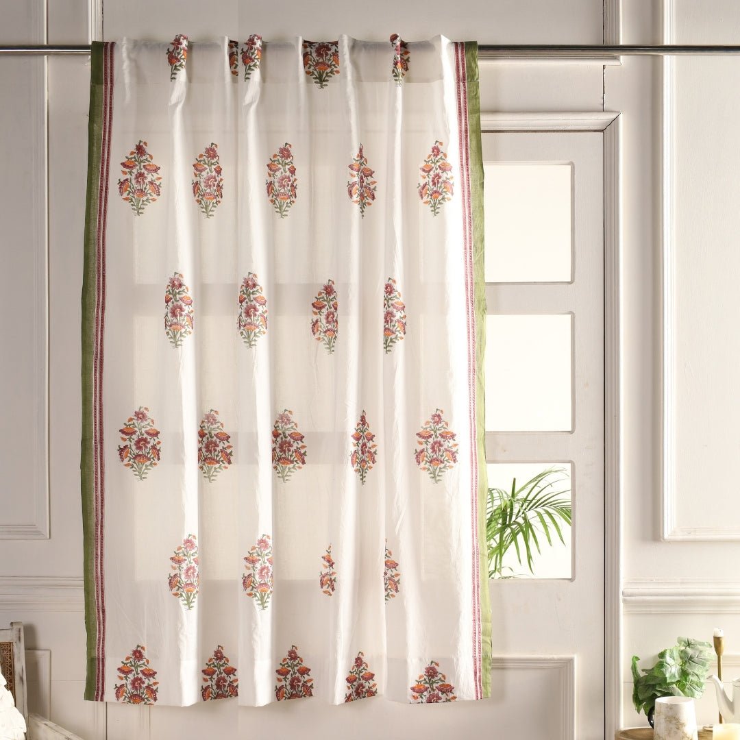 Pure Cotton Sheer Curtains in floral patterns, available in 5ft and 7ft