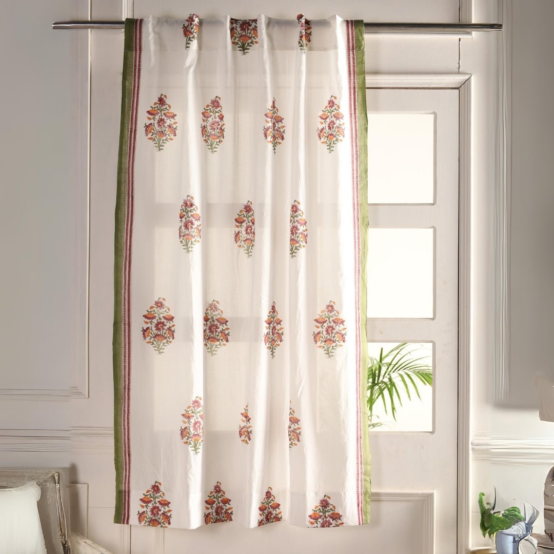 Pure Cotton Sheer Curtains in floral patterns, available in 5ft and 7ft