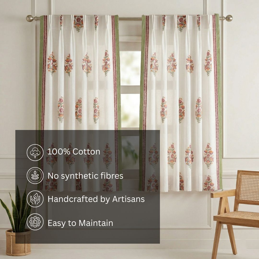 Pure Cotton Sheer Curtains in floral patterns, available in 5ft and 7ft
