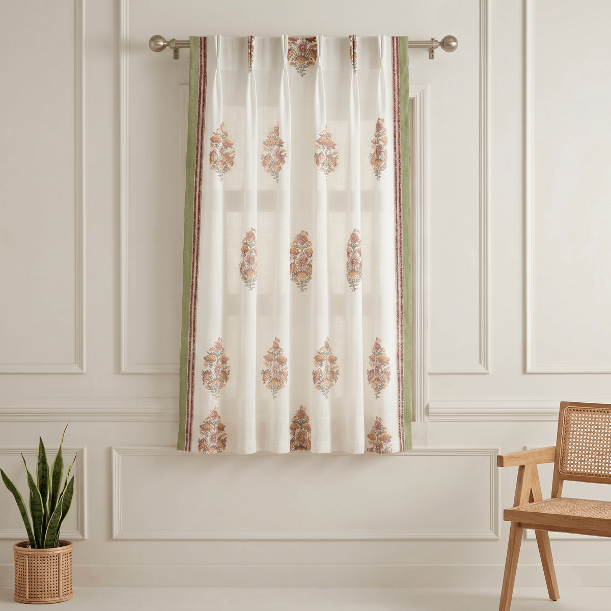 Pure Cotton Sheer Curtains in floral patterns, available in 5ft and 7ft
