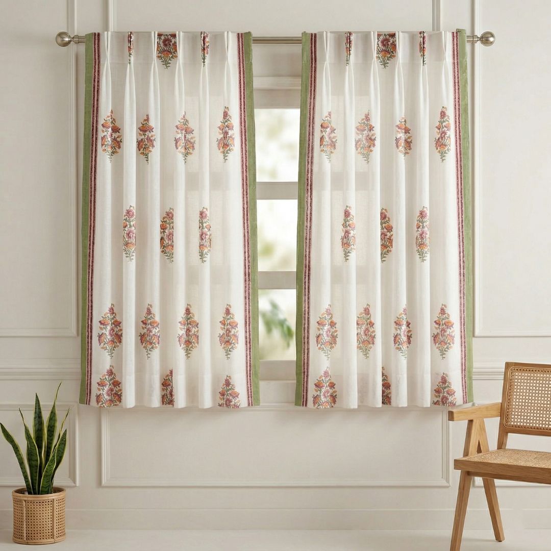 Pure Cotton Sheer Curtains in floral patterns, available in 5ft and 7ft