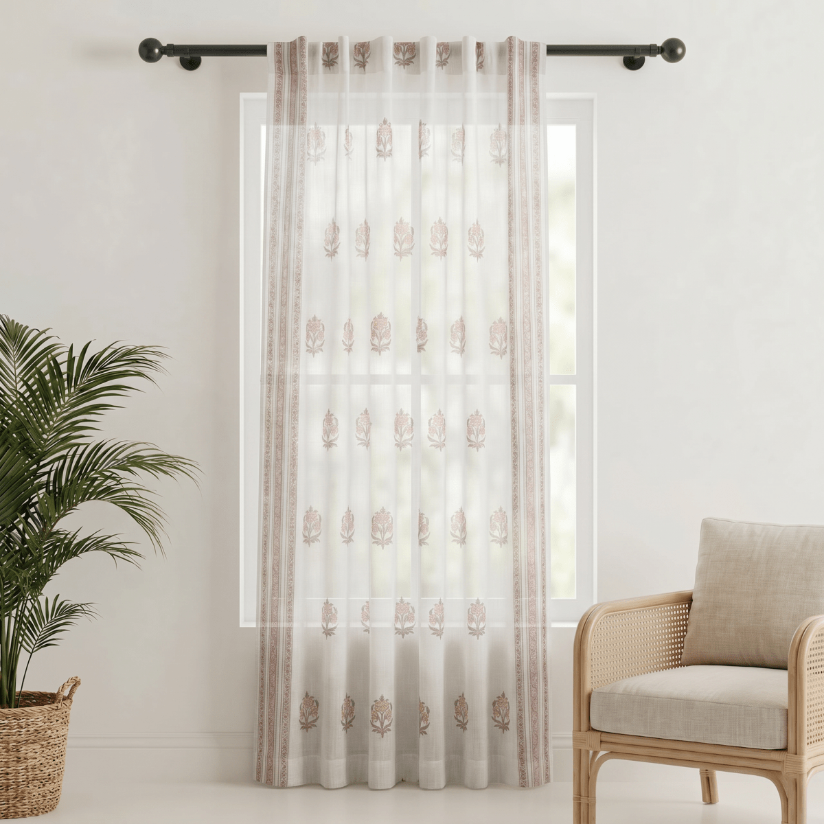 Pure Cotton Sheer Curtains Dusty Pink & Off White | Peepul Tree 5ft, 7ft and 8ft|  Available in Set of 1 and 2