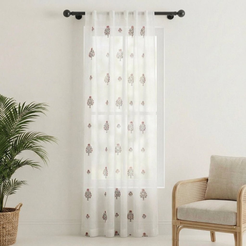 Pure Cotton Sheer Curtains in Green and Rust colour | Best curtains for living room