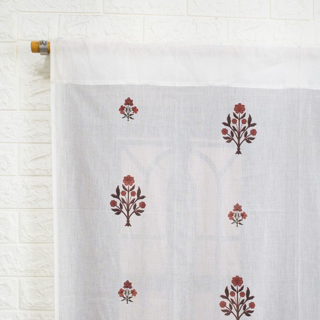Pure Cotton Sheer Curtains in Green and Rust colour | Best curtains for living room