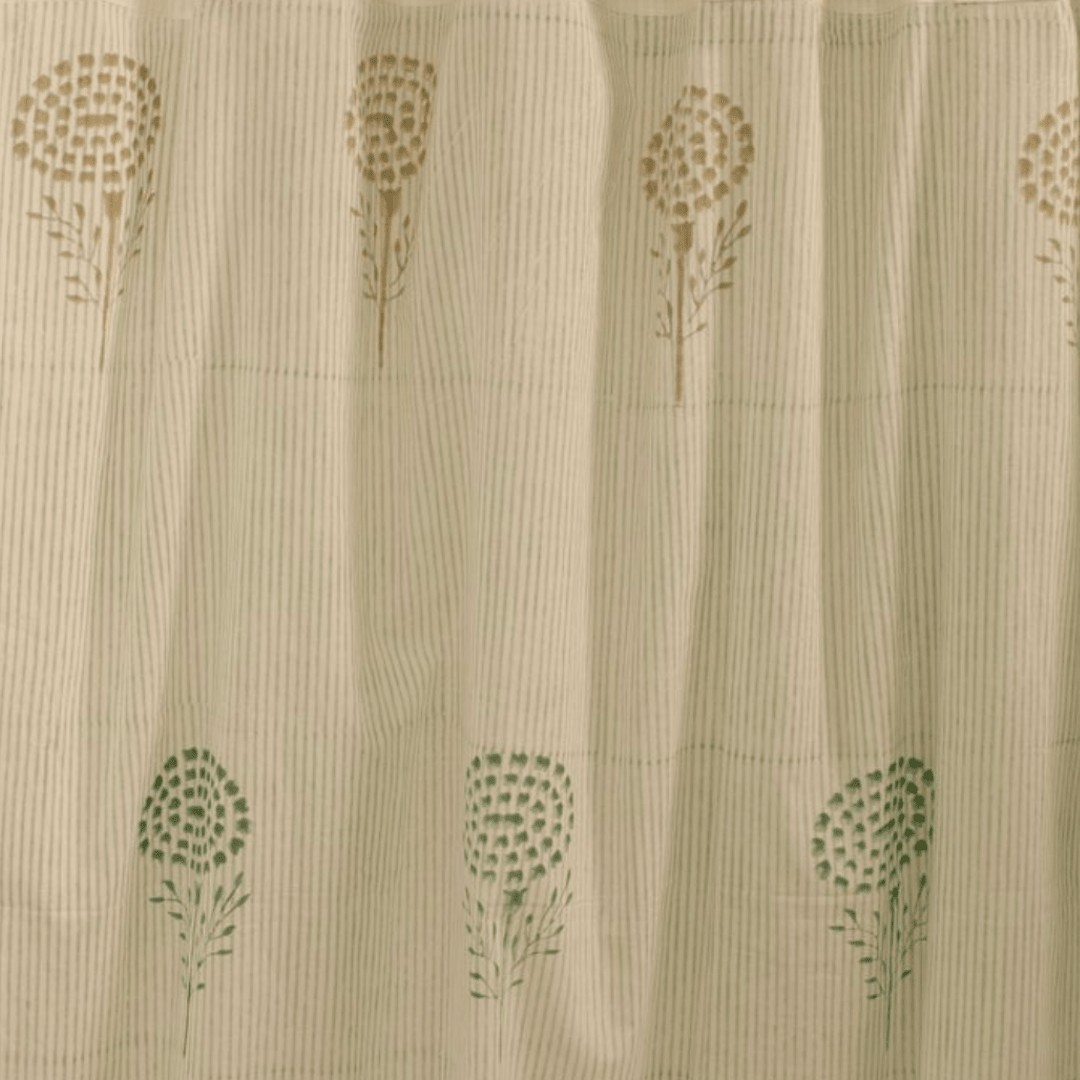 Pure Cotton Sheer Curtains in floral patterns in Teal, Green and Taupe, available in 5ft and 7ft