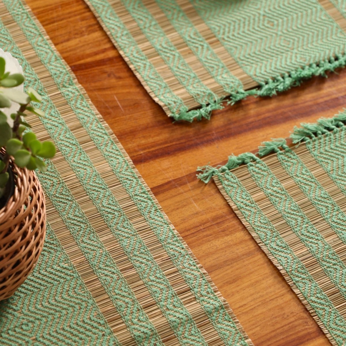 Cotton and Grass Table mats in Aqua Green and Beige | Set of 4 and 6