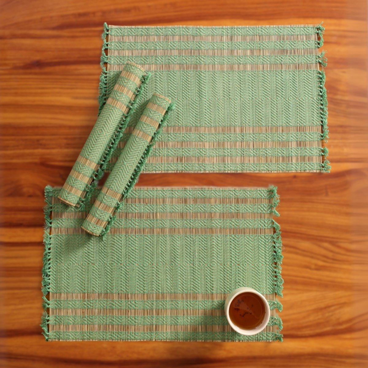 Cotton and Grass Table mats in Aqua Green and Beige | Set of 4 and 6