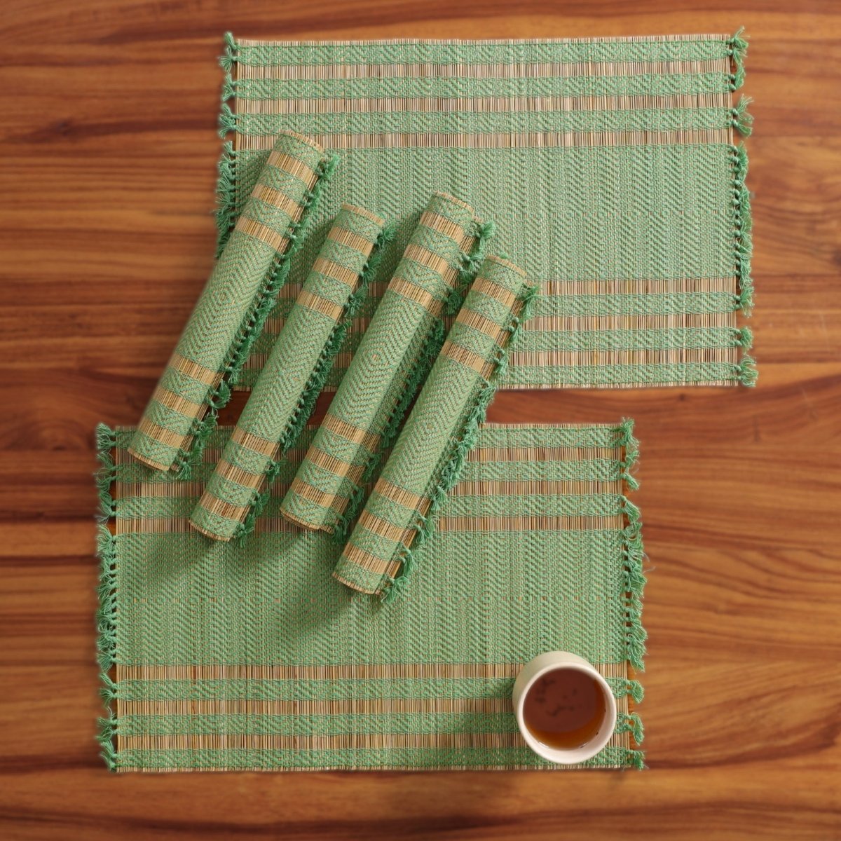Cotton and Grass Table mats in Aqua Green and Beige | Set of 4 and 6