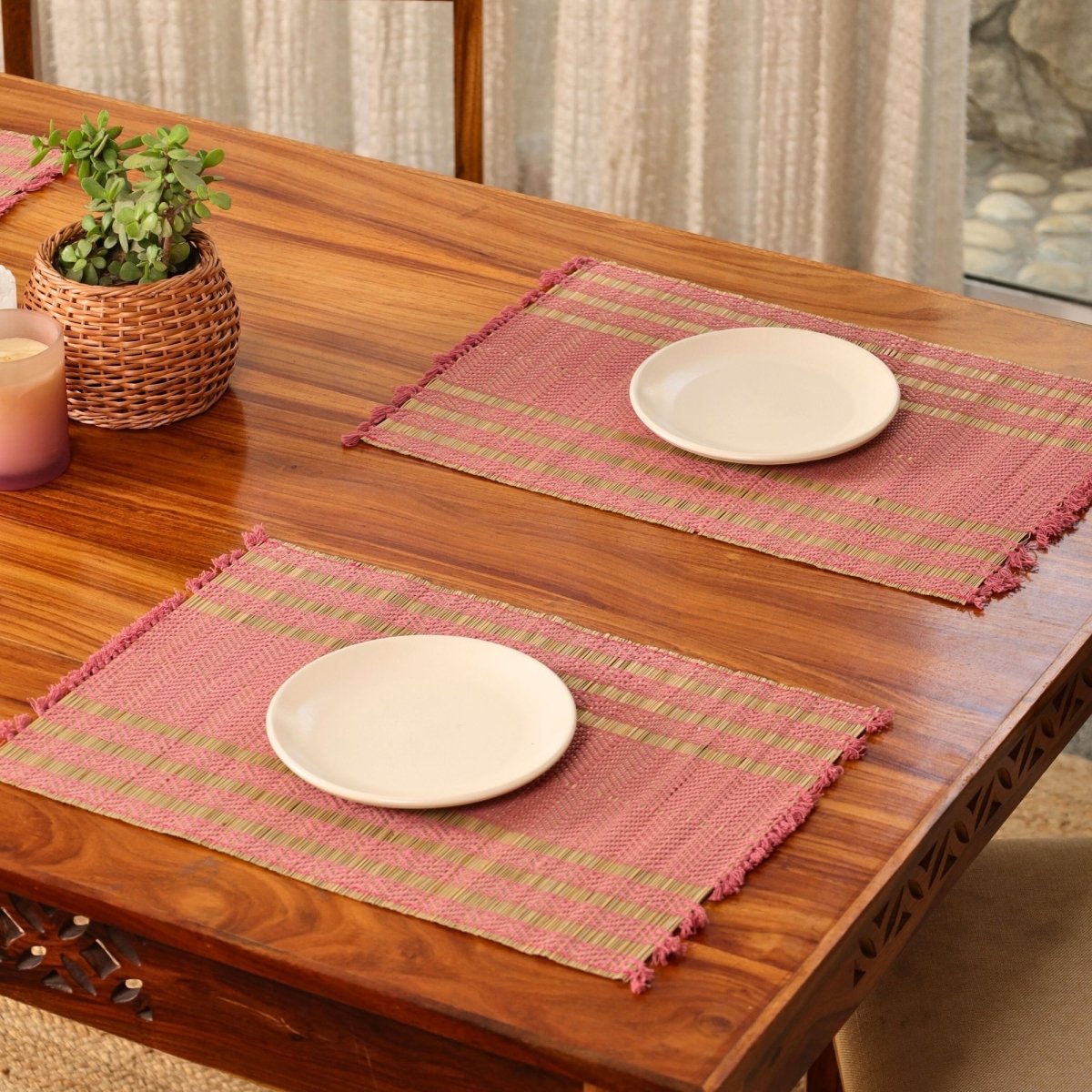 Cotton and Grass Table mats in Blush Pink and Beige | Set of 4 and 6