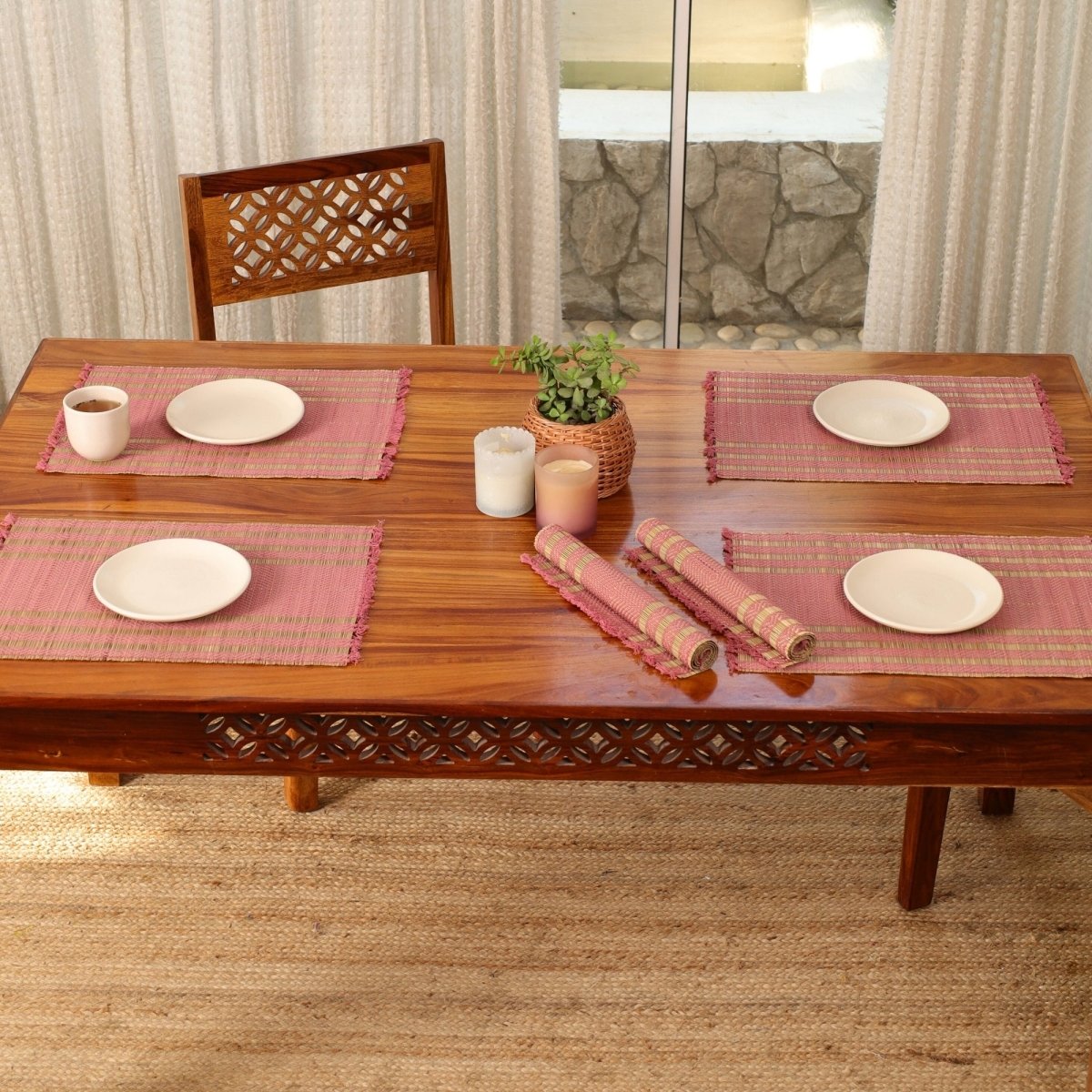 Cotton and Grass Table mats in Blush Pink and Beige | Set of 4 and 6