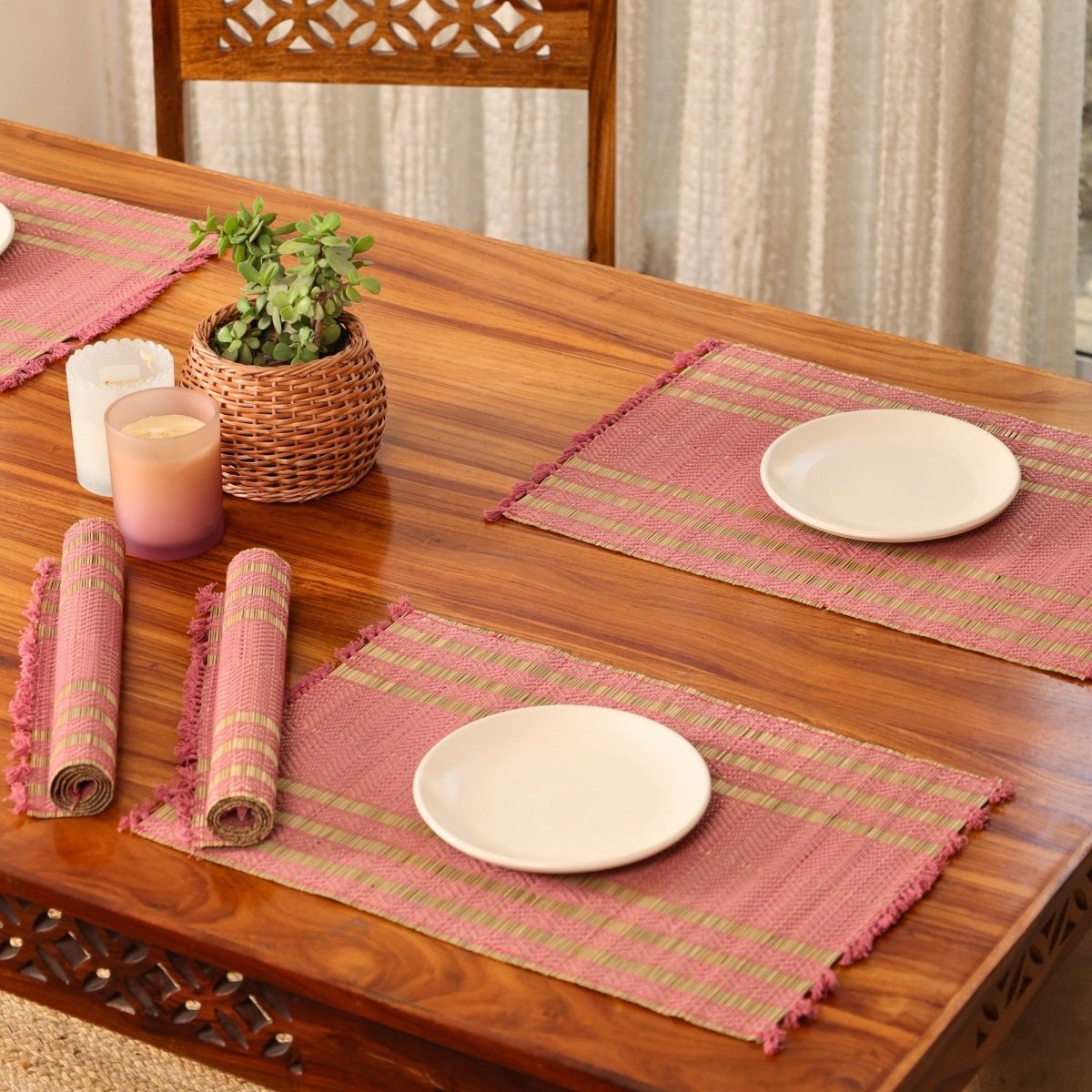 Cotton and Grass Table mats in Blush Pink and Beige | Set of 4 and 6