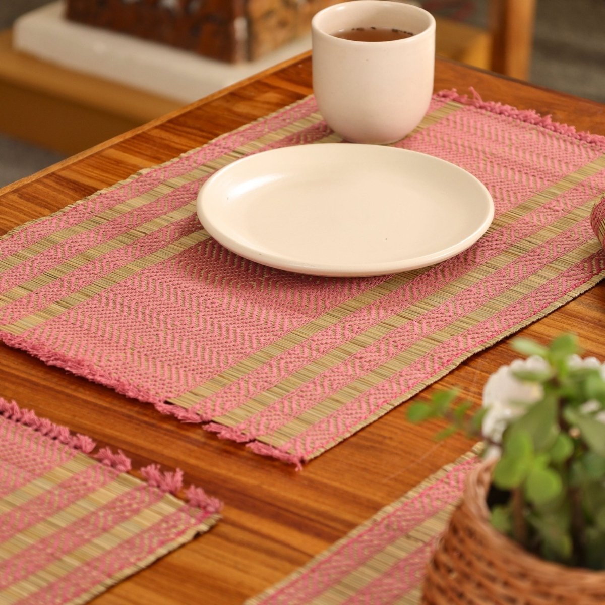 Cotton and Grass Table mats in Blush Pink and Beige | Set of 4 and 6