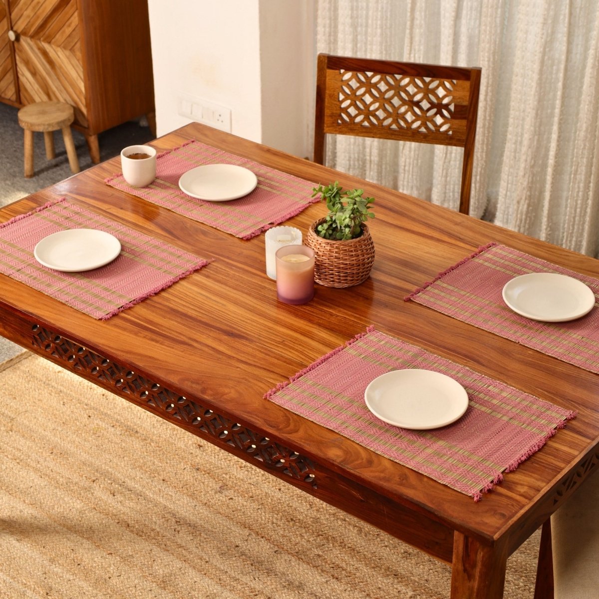 Cotton and Grass Table mats in Blush Pink and Beige | Set of 4 and 6