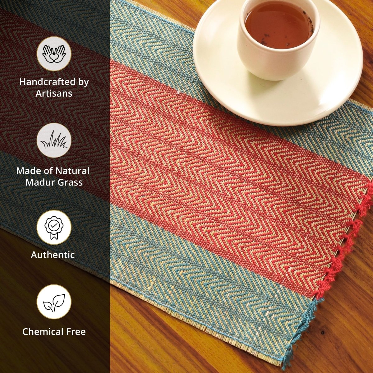 Cotton and Grass Table mats in Crystal Teal and Red | Set of 4 and 6