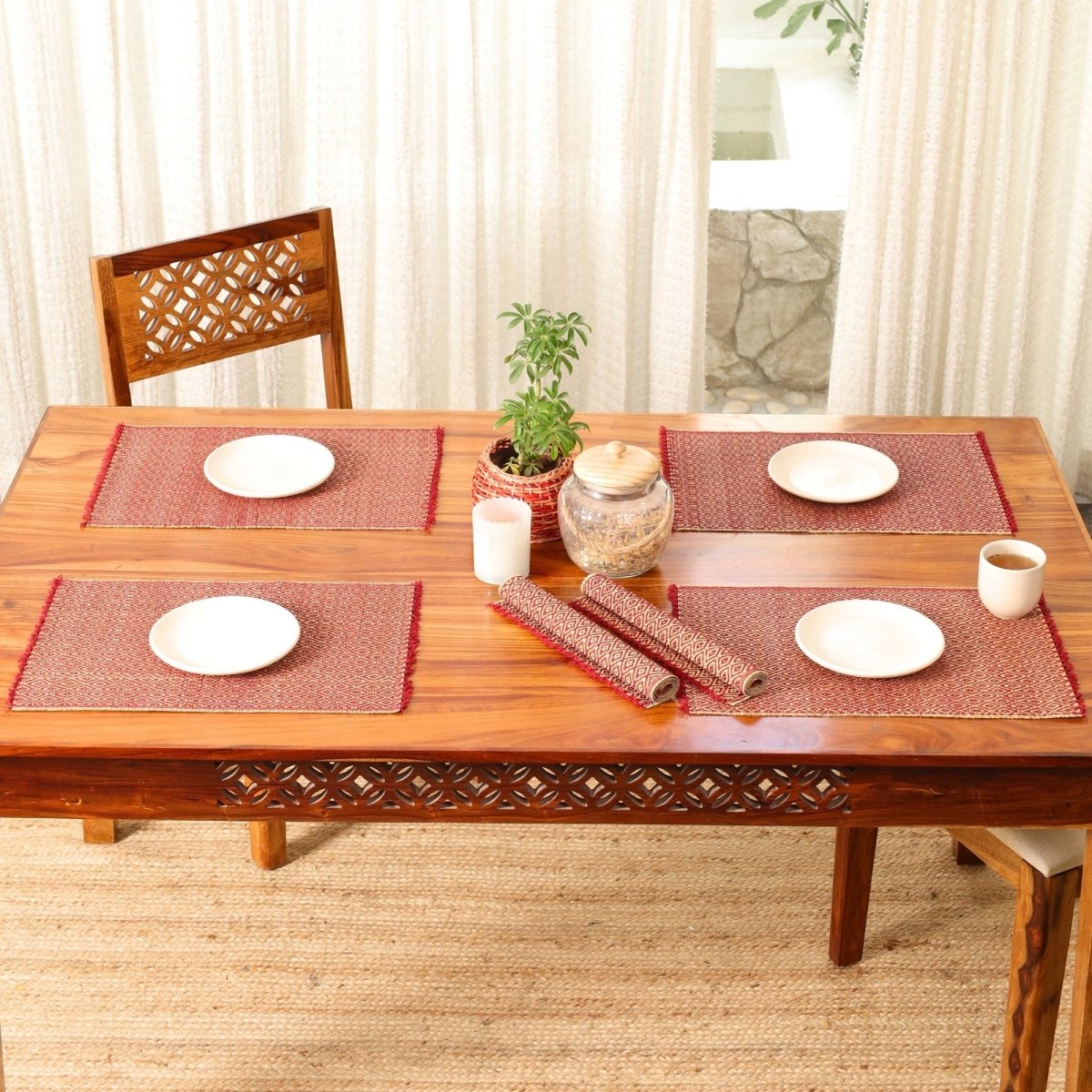 Cotton and Grass Table mats in Maroon | Set of 4 and 6