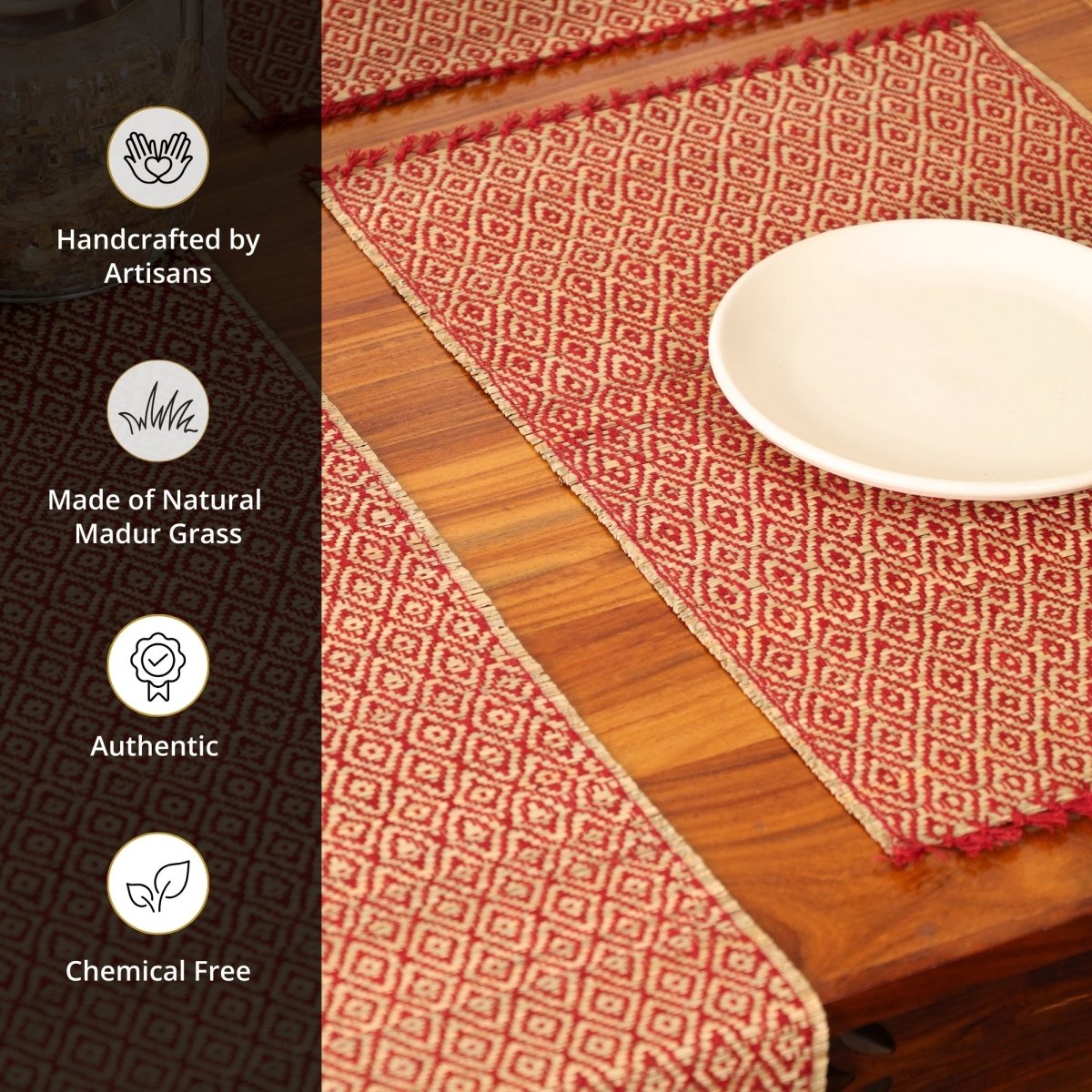 Cotton and Grass Table mats in Maroon | Set of 4 and 6