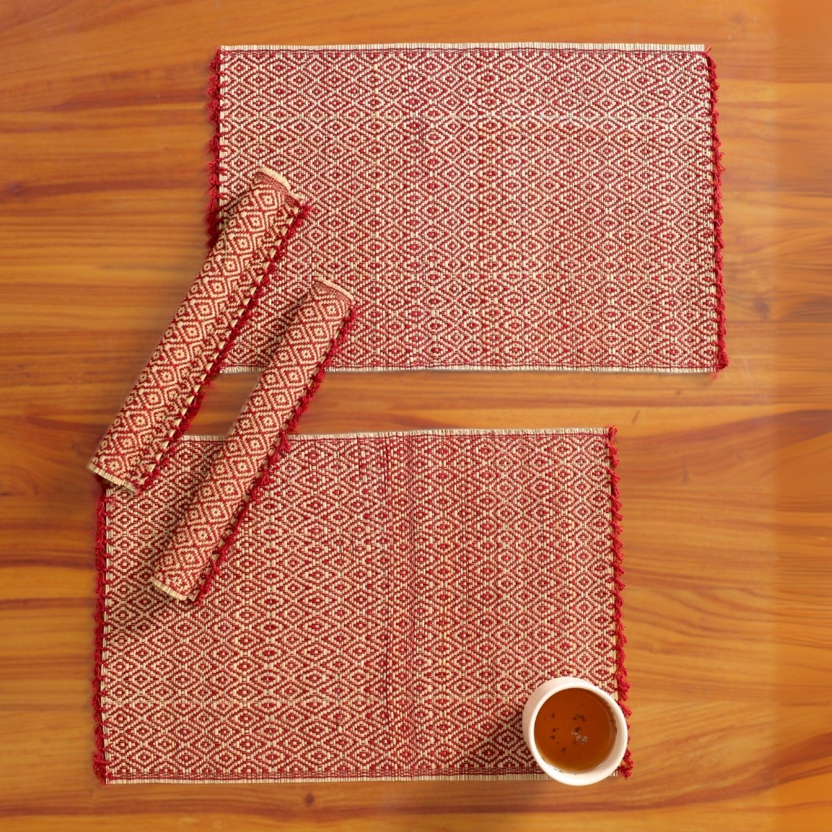 Cotton and Grass Table mats in Maroon | Set of 4 and 6