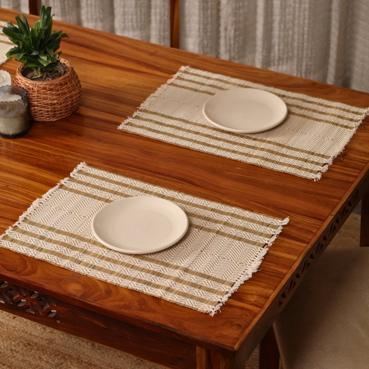 Cotton and Grass Table mats in Off White | Set of 4 and 6