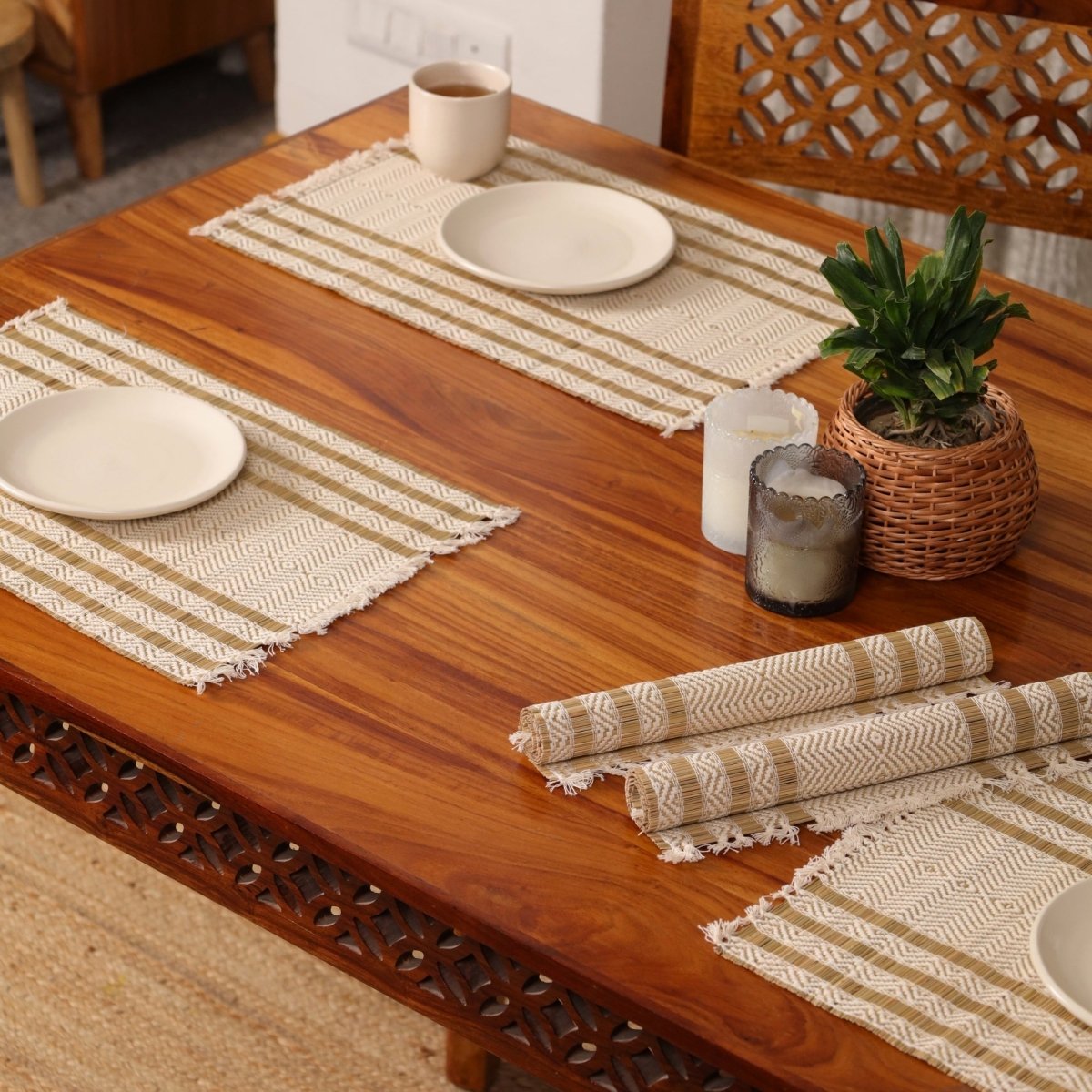 Cotton and Grass Table mats in Off White | Set of 4 and 6